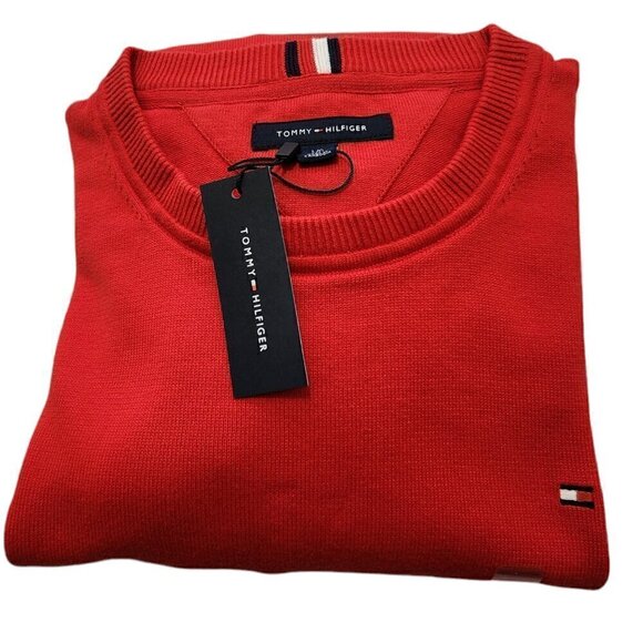 Tommy Hilfiger Men's Sweater Crew Neck Pullover Knit Flag Logo Red Sz‎ L - Picture 1 of 11